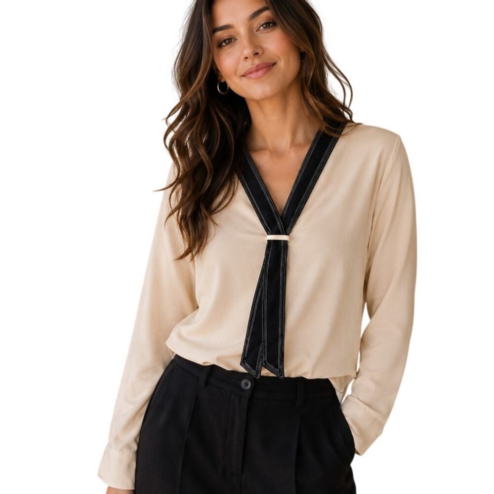 Tory Burch Silk Tie Neck Blouse Womens Size 0 New Ivory Preppy Careerwear